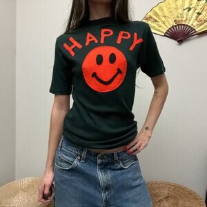 70s vintage faded black happy smiley face patchwork tee shirt by hidaco